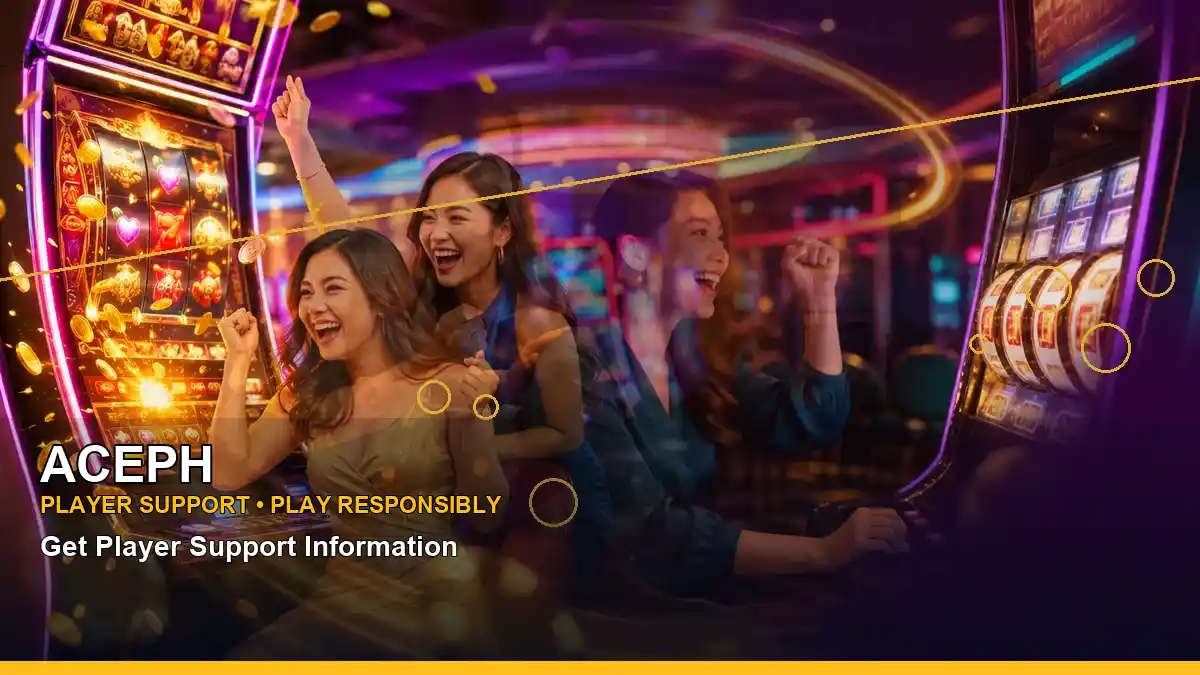 ACEPH luxury online slot games featuring an adult Filipina casino host with a panoramic reel composition